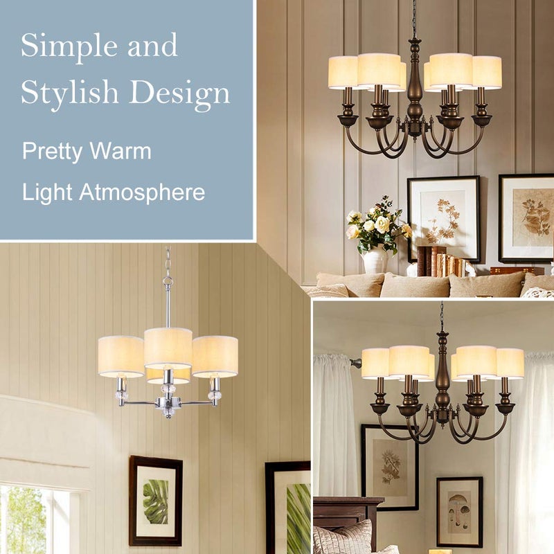 Wellmet Small Chandelier Lamp Shades Brown Set of 6, Rustic Style Linen Drum Shades for Wall Lamp, Hardback Clip on Lamp Shades for E12 Candle Bulbs, 5.5"x 5.5" x 5" - Image 5
